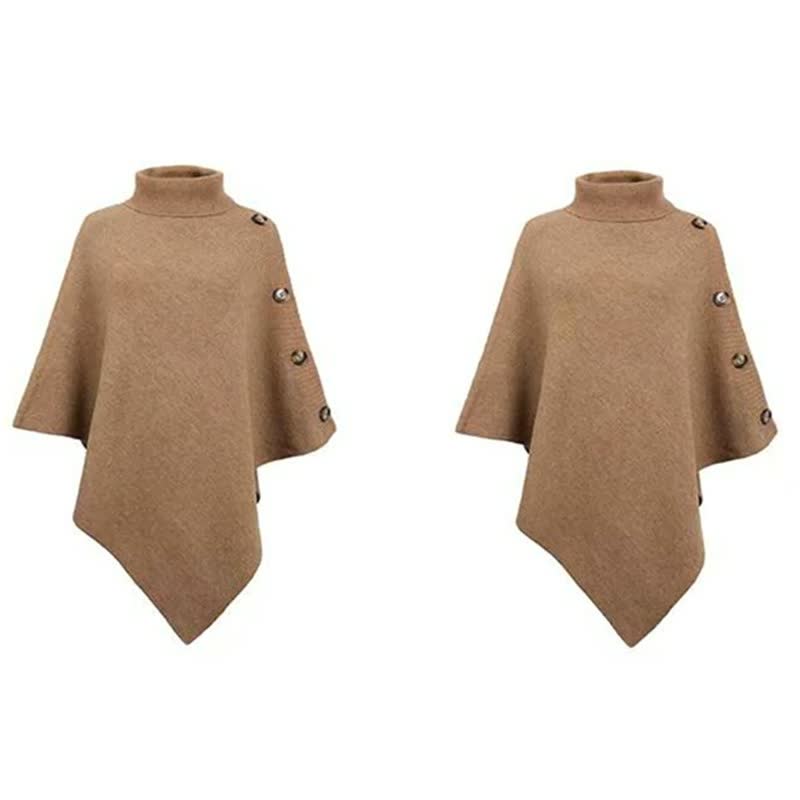Women Knitted Sweater Cape Shawl-11