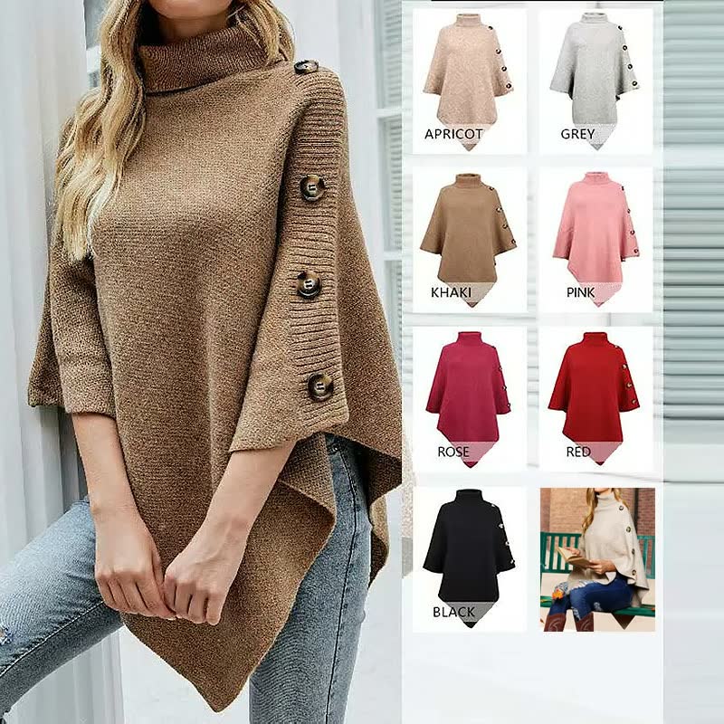 Women Knitted Sweater Cape Shawl-2