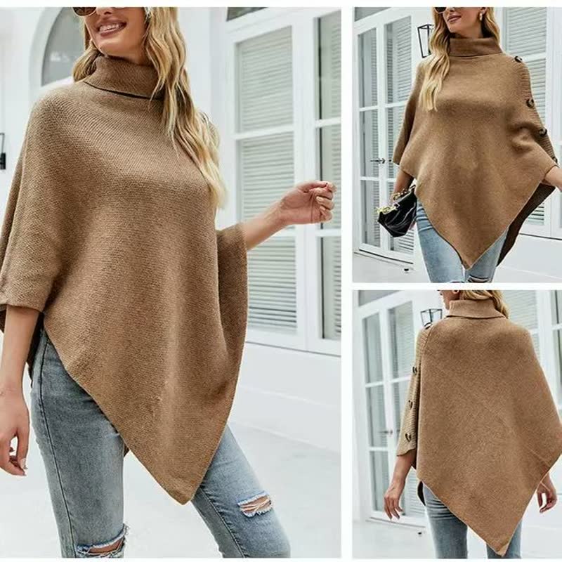 Women Knitted Sweater Cape Shawl-5
