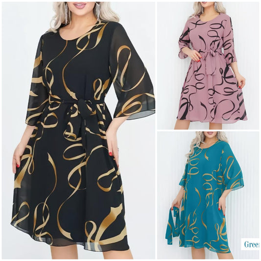 🌸Elegancka luźna sukienka midi z marszczonym rękawem 2025