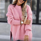 🌸Sweter z dzianiny w jednolitym kolorze z rozcięciami po bokach i okrągłym dekoltem