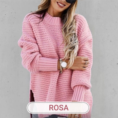 🌸Sweter z dzianiny w jednolitym kolorze z rozcięciami po bokach i okrągłym dekoltem