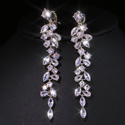 Elegant Sparkling Leaf Shape Long Earrings