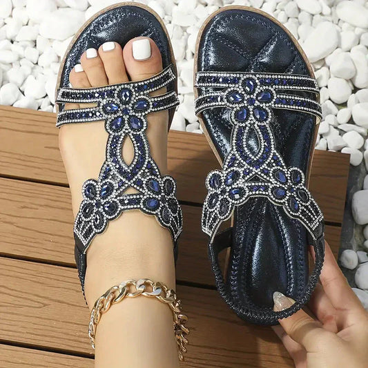 🌸【35-43】 Eleganckie płaskie sandały z kwiatowym wzorem