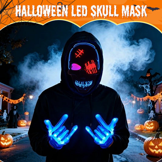 🎁W zestawie świecące rękawiczki💀🔥 Maska czaszki LED na Halloween