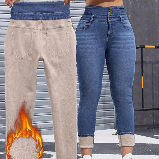 🎁Bezpłatny ręcznie robiony pasek👖Dżinsy z podszewką z wełny