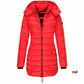 Winter women\'s mid-length padded jacket warm solid color hooded jacket