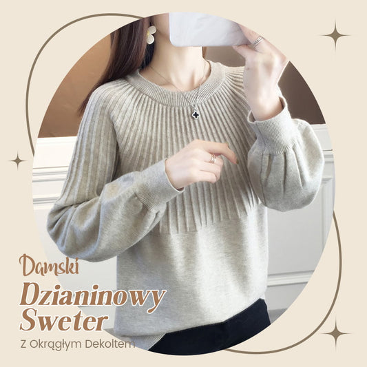 Damski Dzianinowy Sweter Z Okrągłym Dekoltem