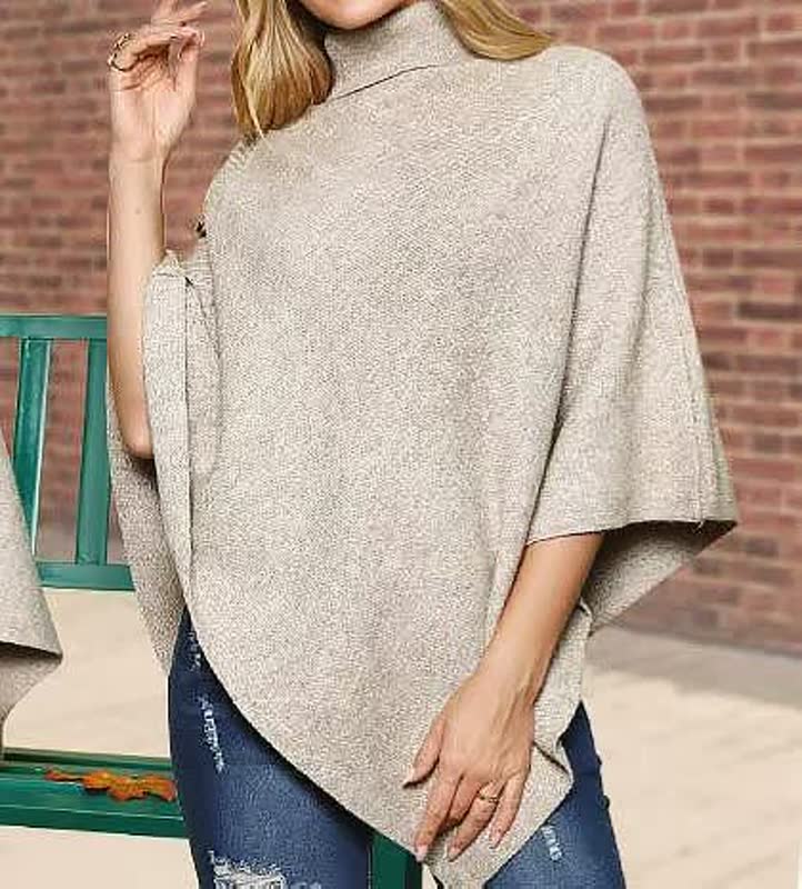 Women Knitted Sweater Cape Shawl-3