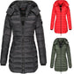 Winter women\'s mid-length padded jacket warm solid color hooded jacket