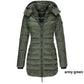 Winter women\'s mid-length padded jacket warm solid color hooded jacket