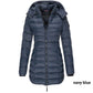 Winter women\'s mid-length padded jacket warm solid color hooded jacket