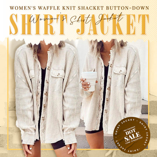 Women\'s Waffle Knit Shacket Button-Down Shirt Jacket