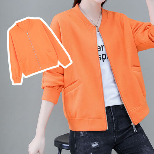 Solid Color Zipper Casual Age Reducing Baseball Jacket