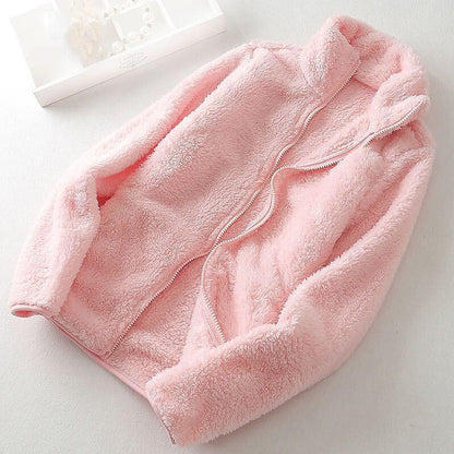 Women's Fleece Cardigan Stand-up Collar Jacket Thick Warm