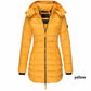 Winter women\'s mid-length padded jacket warm solid color hooded jacket