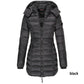 Winter women\'s mid-length padded jacket warm solid color hooded jacket